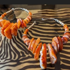 Orange Spiny Oyster Pedal Sterling Silver HM OAK Hoops New